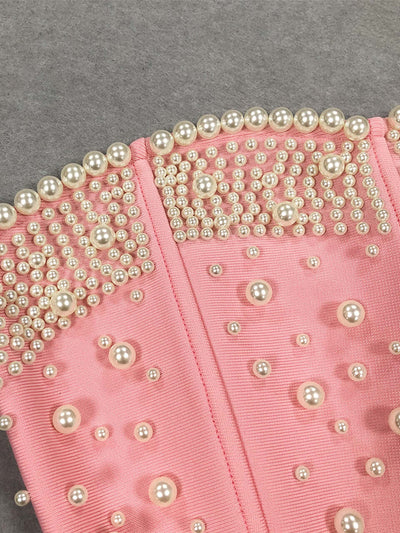 Strapless Pearl Detail Maxi Dress Pink