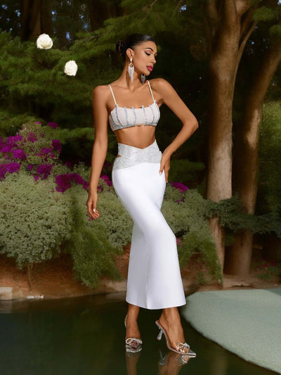 Sleeveless Crop Top + Long Skirt Bandage Set