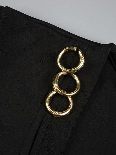Long Sleeves High Split Gold Circle Maxi Dress