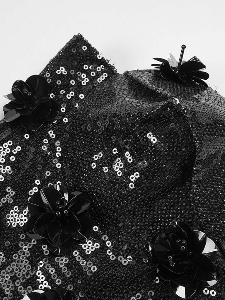Strapless 3D Flowers Decoration Sequin Dress
