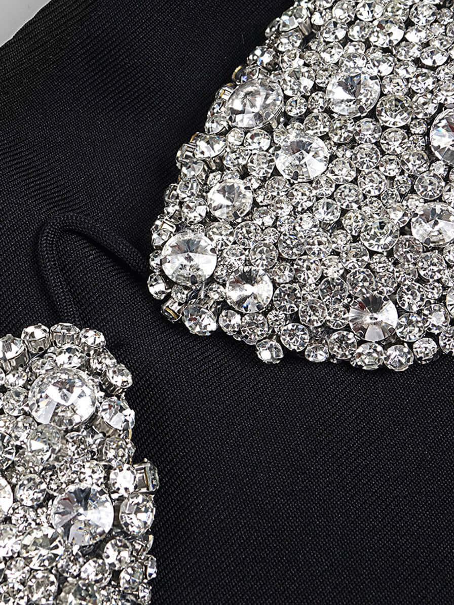 Beaded Diamond Off-Shoulder Bandage Dress - Glamorous Elegance with Intricate Detailing