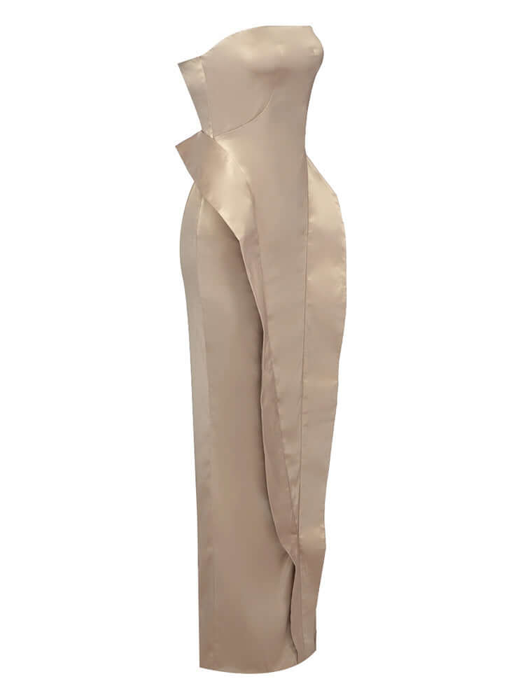 Strapless Ruched Design Satin Gown