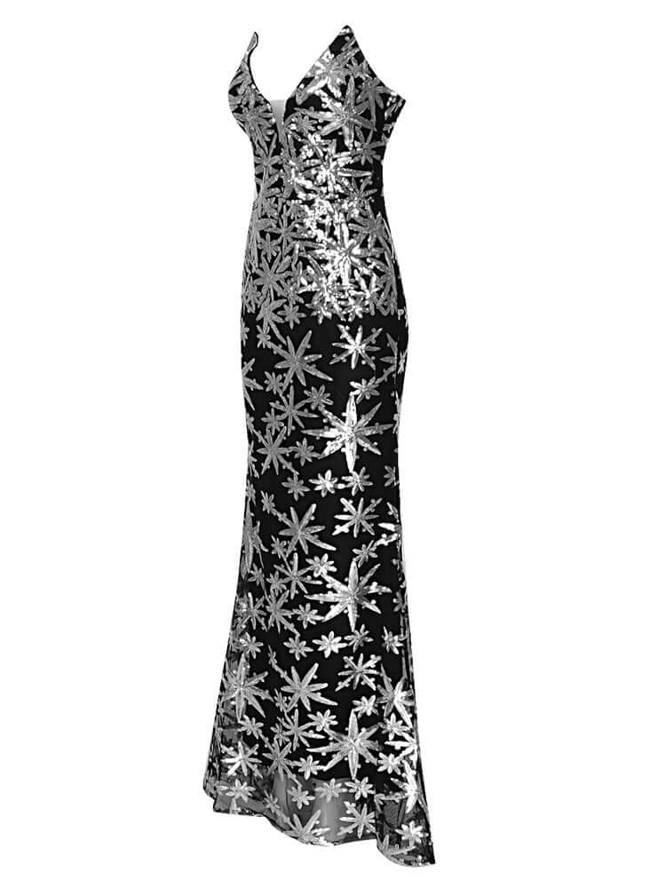 Black And Silver Sequins Evening Gown