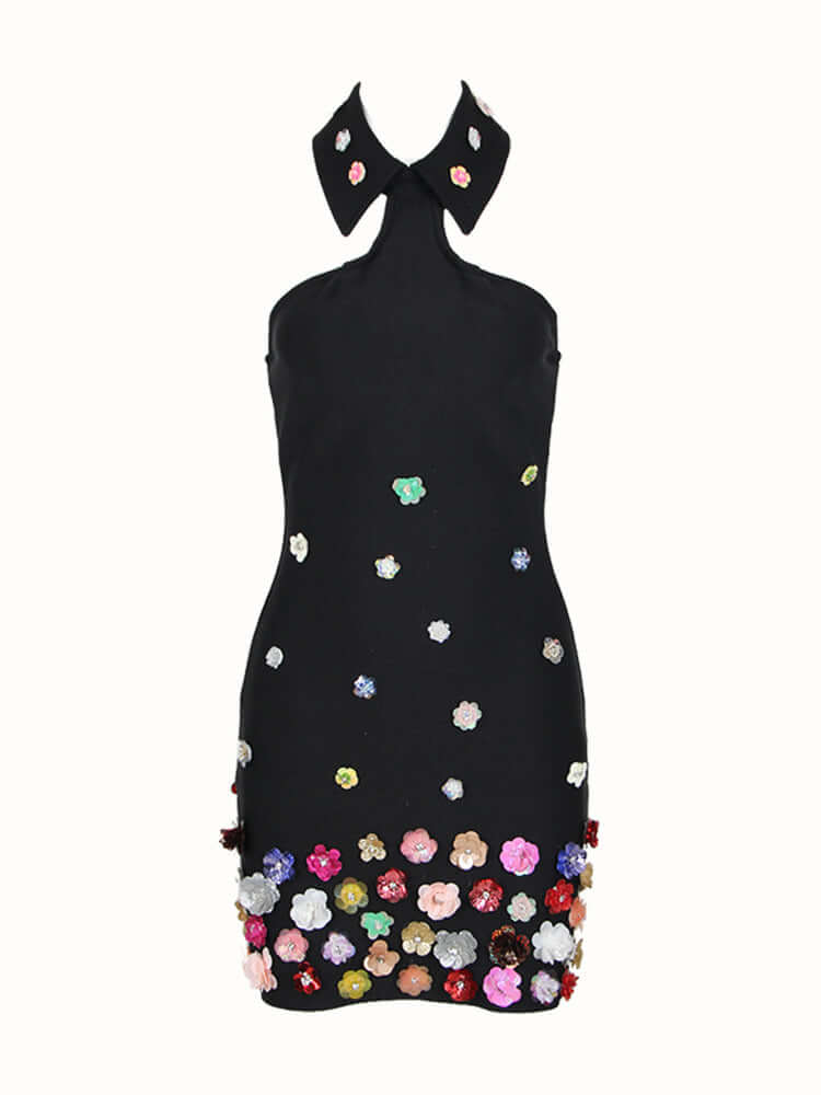 Image of a Colorful Flowers Patchwork Bandage Mini Dress