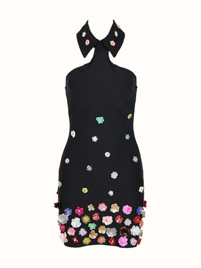 Colorful Flowers Patchwork Bandage Mini Dress - Vibrant and Chic Statement Piece