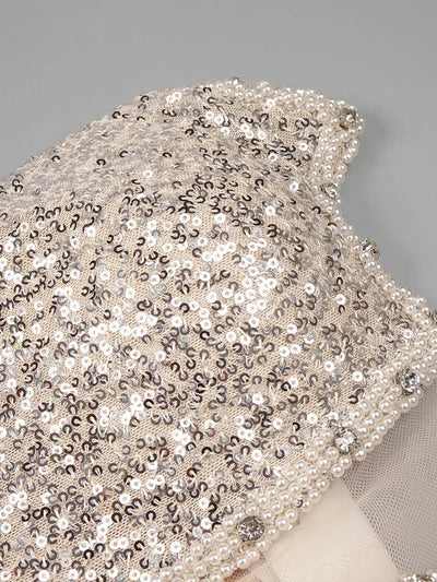 Glitter Sequins Maxi Long Dress With Glove