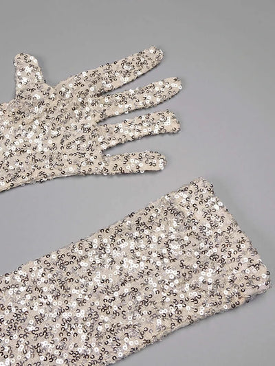 Glitter Sequins Maxi Long Dress With Gloves