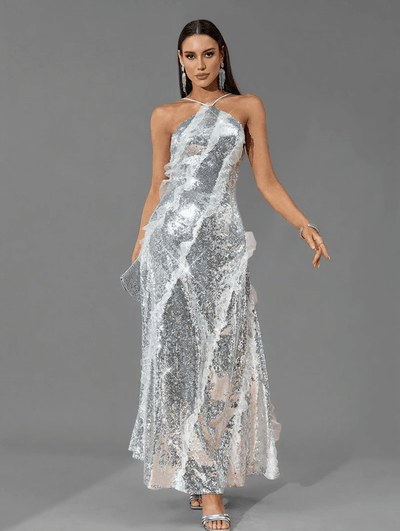 silver sequin halter dress Evening Gown – Valensia Seven Royal blue prom dress Get graduation attire at Full Length Sleeve Style Size:46-36