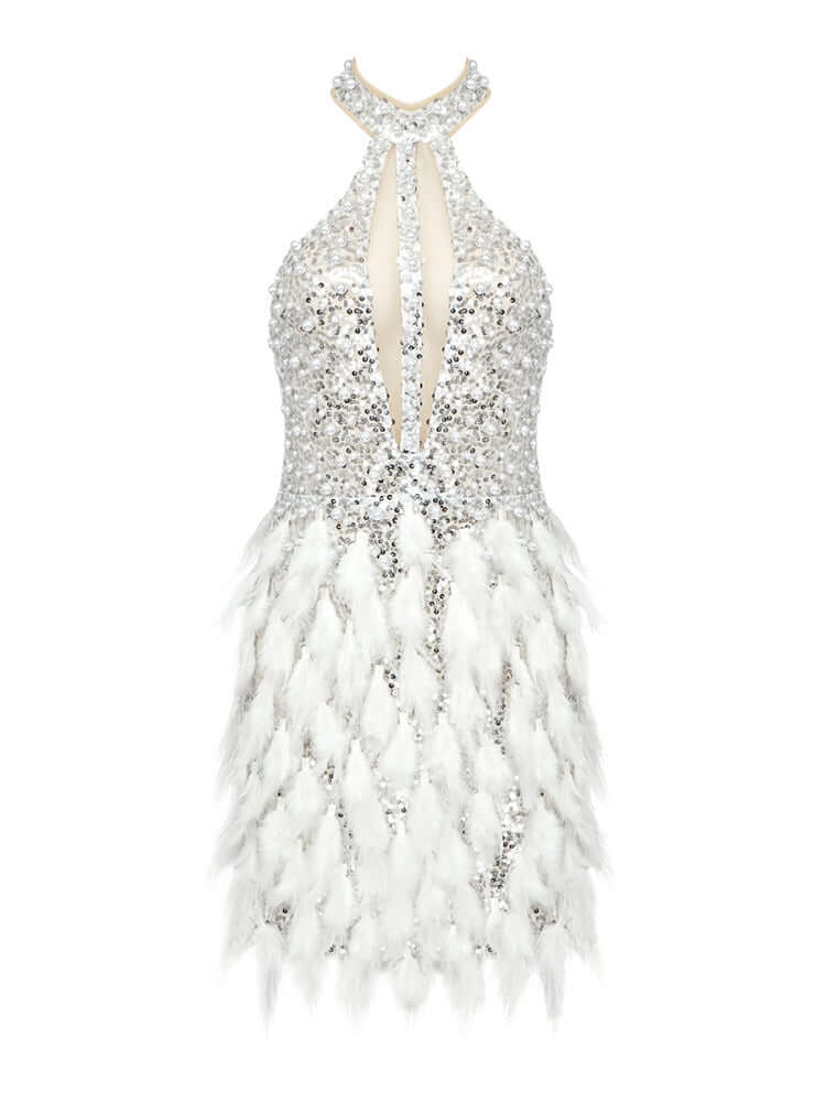 Image of a Rhinestone Feather Mini Dress