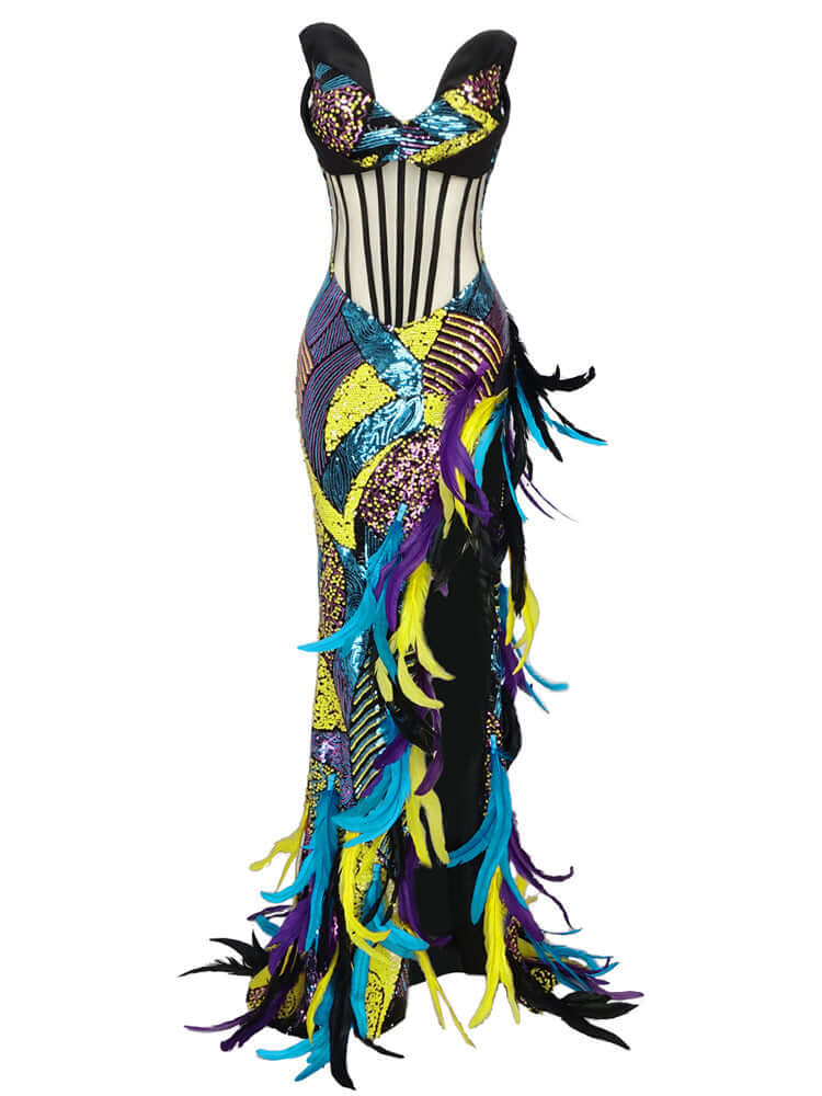 Colorful Feather Maxi Dress