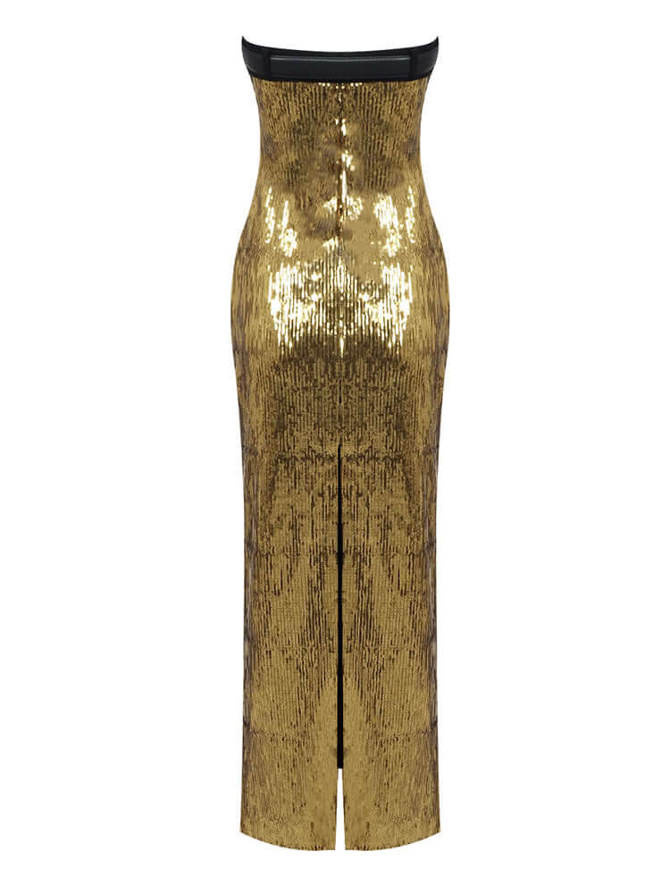 Gold Sequins Maxi Dress With Belt