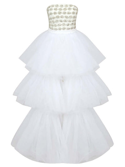 Tulle Embellished White Gown