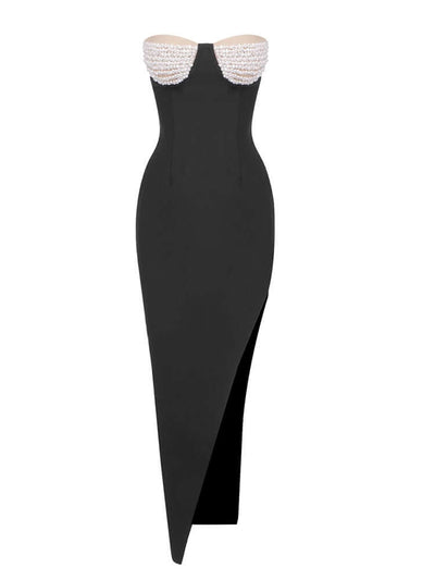 Black Bardot Pearl Bustier Transformer Maxi Dress: Versatile Elegance