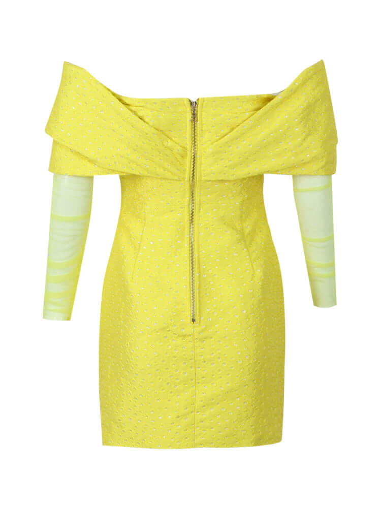 Yellow Off Shoulder Ruched Mini Dress
