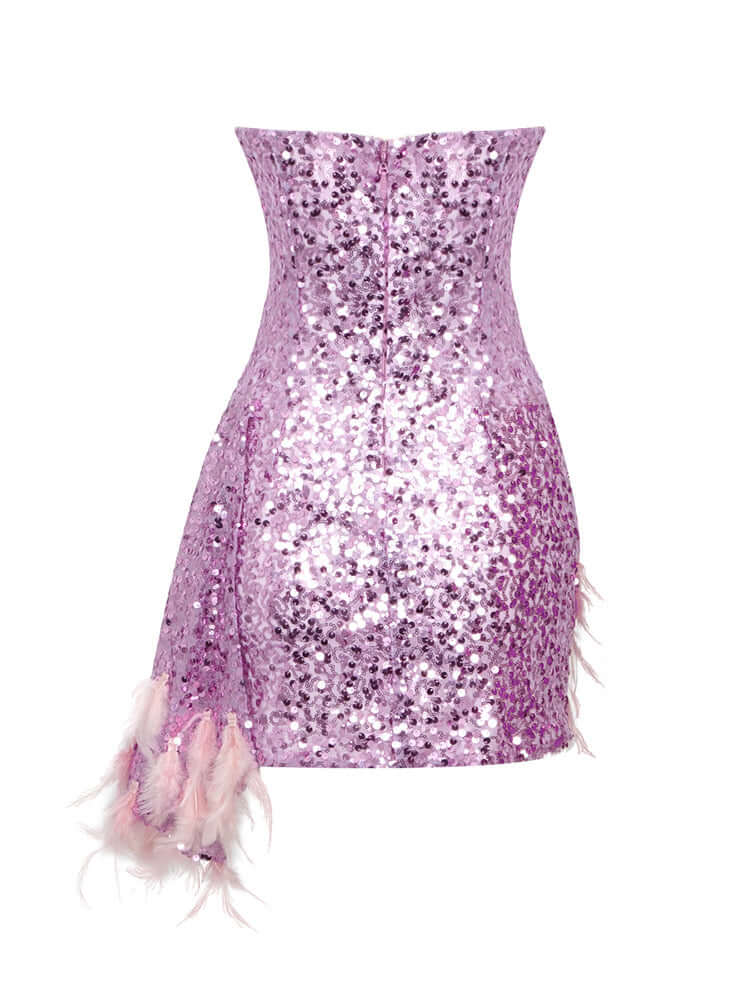 Sequin And Feathers Strapless Dress