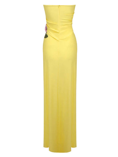 Yellow Strapless Floral Detail Maxi Dress - a favorite among fashion influencers and highly rated by Valensia Seven customers.