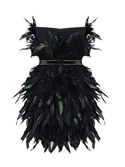 Feather Design Strapless Mini Dress