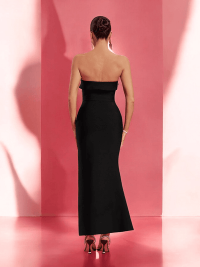 Linda Premium Crystal Jewelled Strapless Velvet High Split Dress - luxurious, velvet, crystal details, high slit design