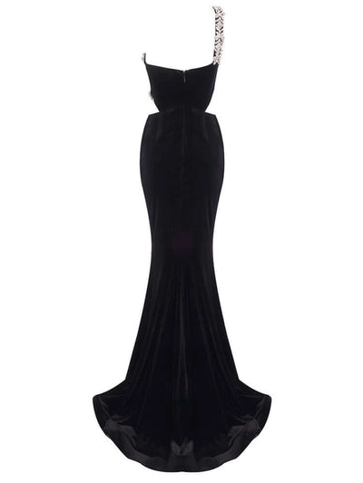 Crystal One Shoulder Mermaid Maxi Velvet Dress: Glamorous Elegance for Special Evenings