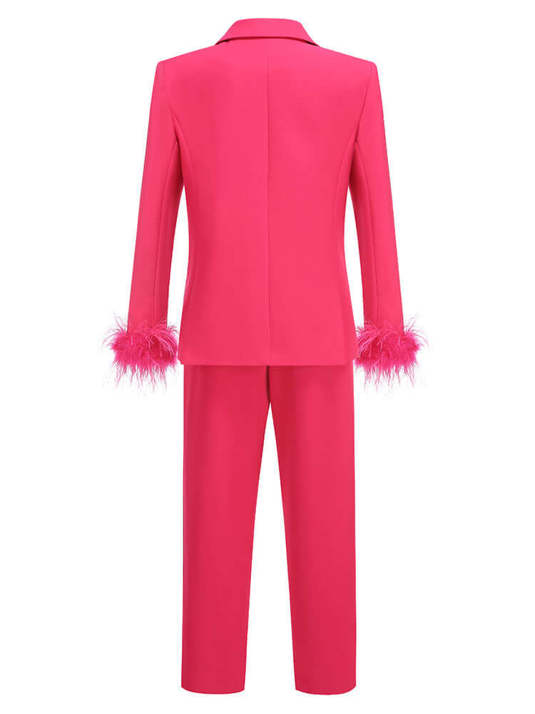 Long Sleeve Feather Detail Suit Hot Pink