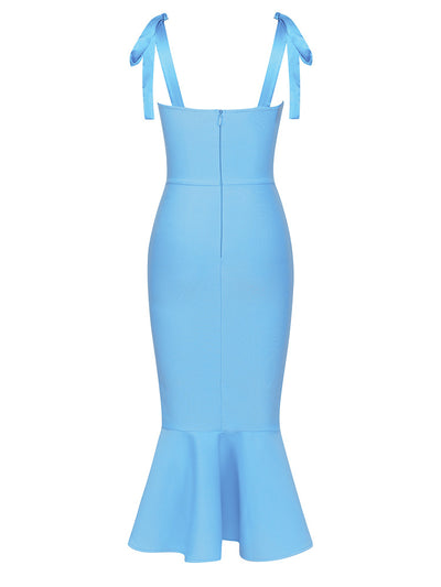 Sleeveless Bodycon Pearl Design Split Fishtail Bandage Dress