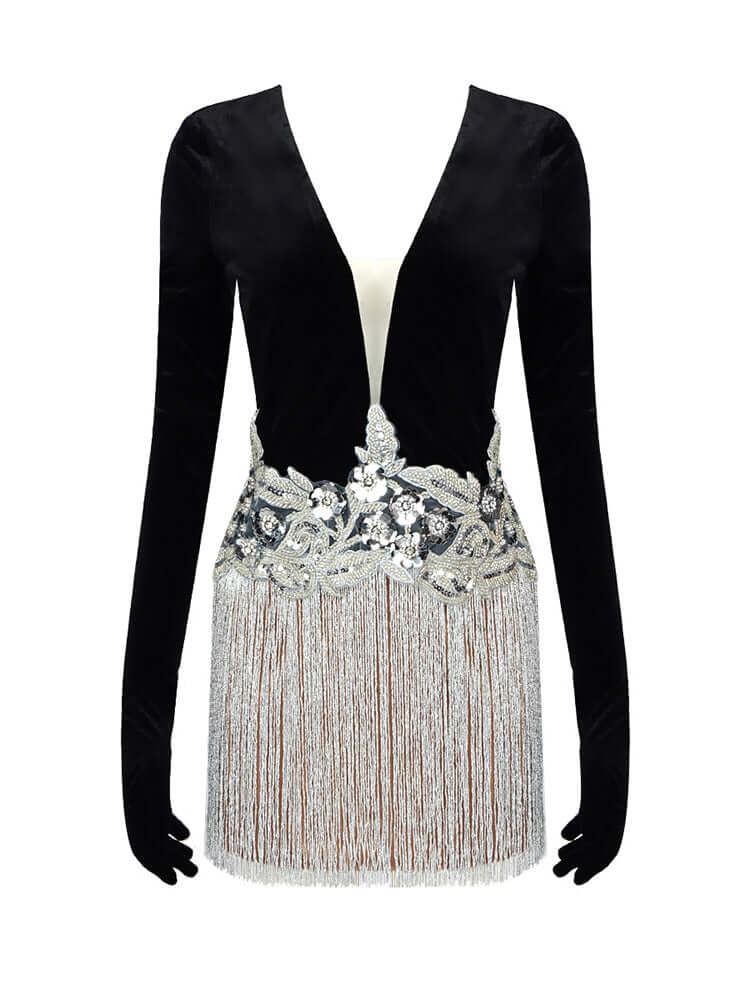 Vanessa Tassels Design Velvet Mini Dress