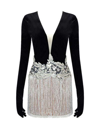 Vanessa Tassels Design Velvet Mini Dress