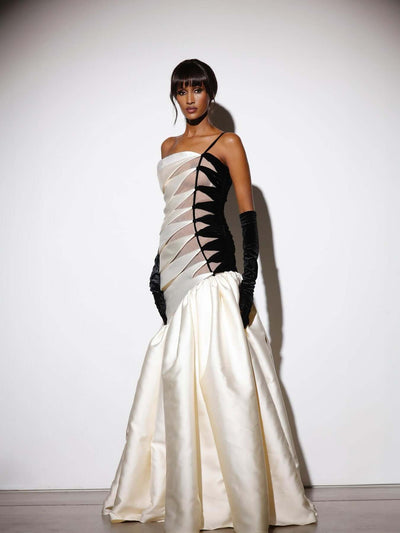 Flattering high-low slit on DAILE evening gown – sexy yet sophisticated cocktail attire