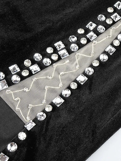 Stunning mesh dress with one-shoulder design adorned with sparkling crystals embellishments