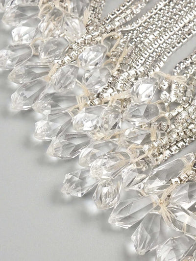 Image of a glamorous Strapless Crystal Tassels Design Luxury Glitter Mini Dress