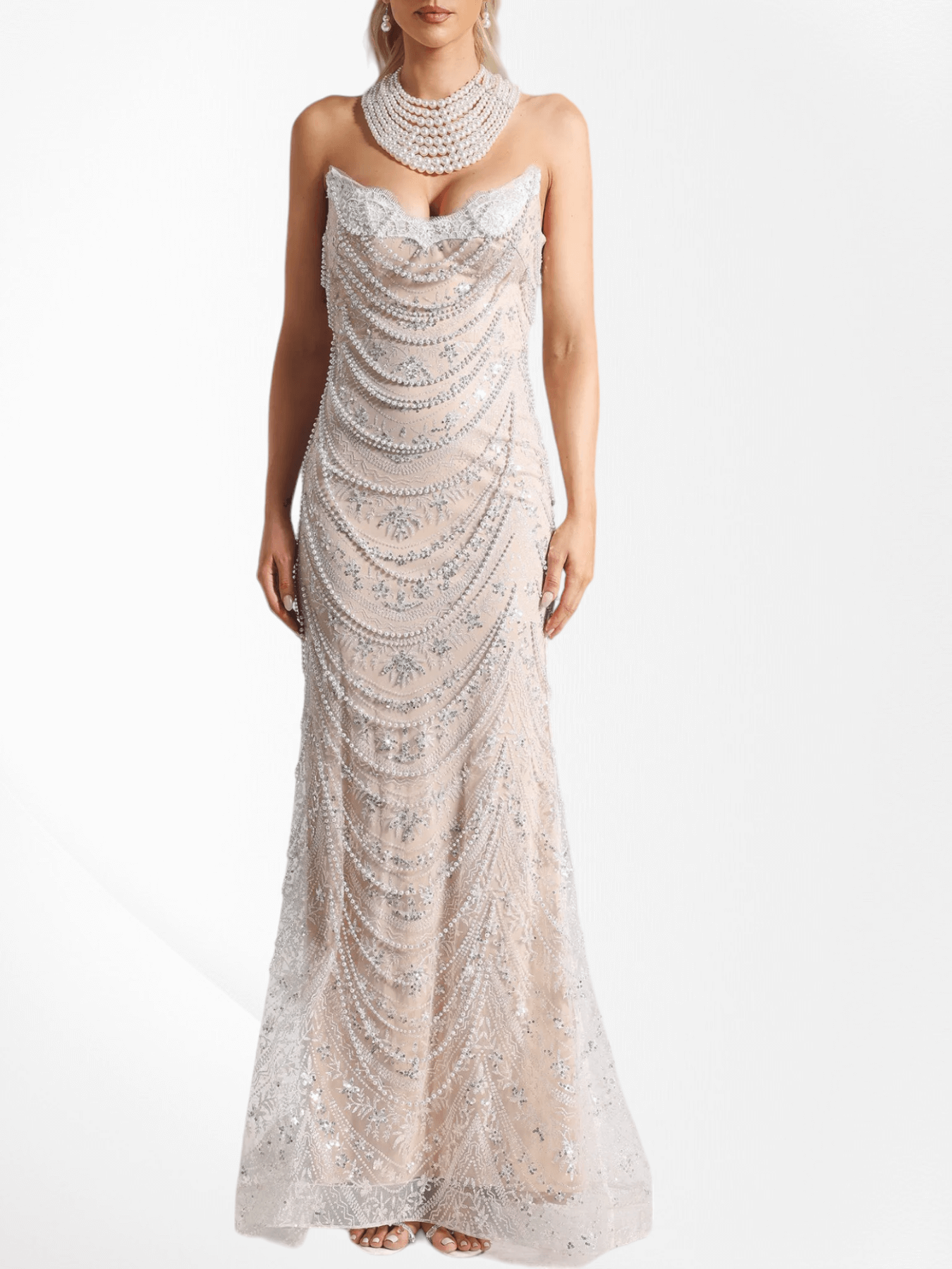 Pearl Chain Eelgant Mermaid Gown With Gloves