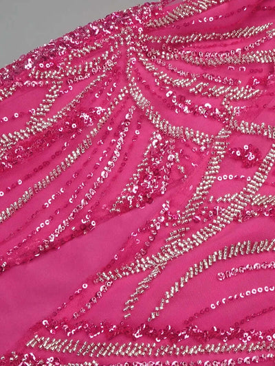 Slash Neck Sleeveless Sparkle Beads Design Gown