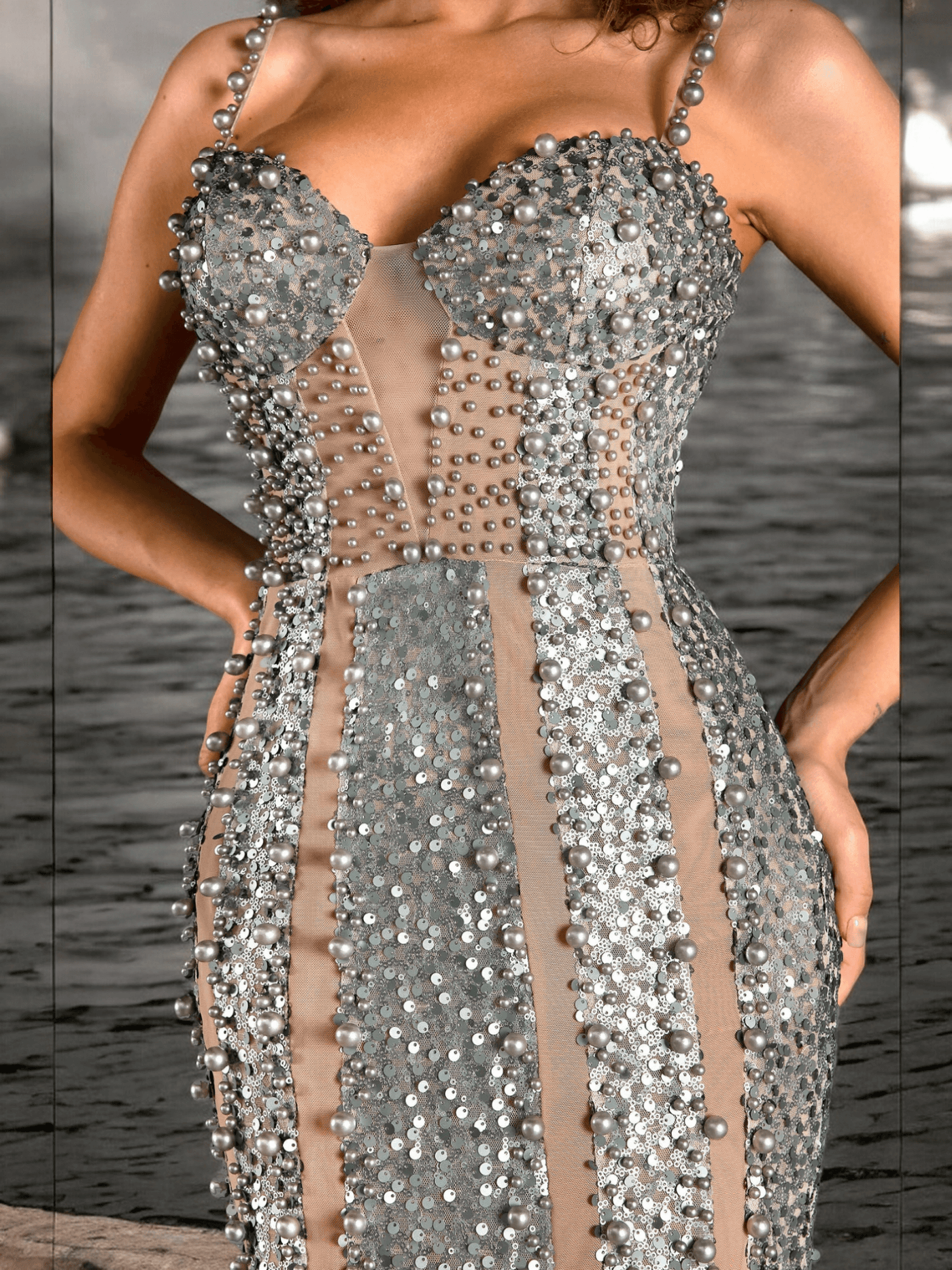 Bustier Sequin Embellished Mermaid Maxi Dress Green