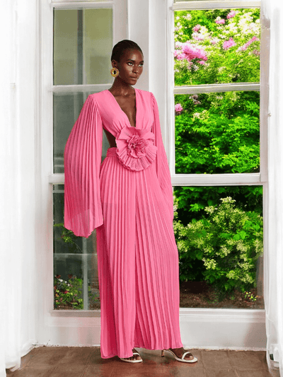 Nina pleated wide-leg jumpsuit with cut-out details