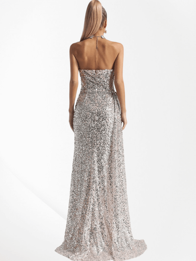 Sequined High Slit Maxi Dress: Sparkle and Elegance in Every Step