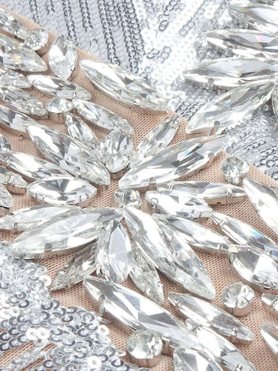Image of a Silver Tassels Sexy V Neck Sleeveless Mini Dress