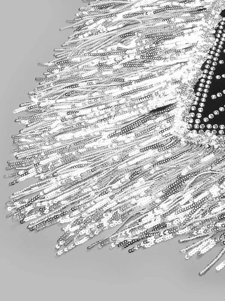 Shepstella Sequin Design Tassel Detail Mini Dress