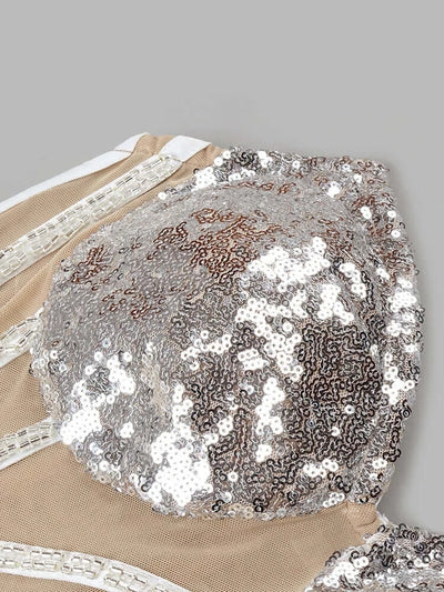 Amelia Crystal Sequins Pearl Design Strapless Mini Dress