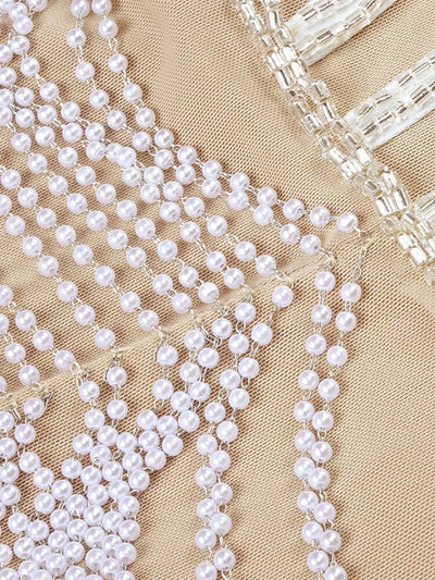 Amelia Crystal Sequins Pearl Design Strapless Mini Dress