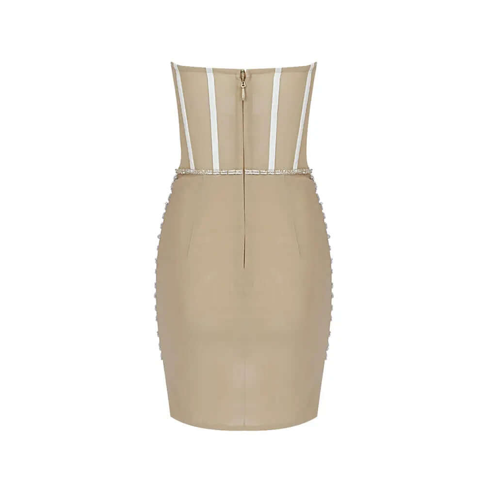 Amelia Crystal Sequins Pearl Design Strapless Mini Dress Valensia Seven