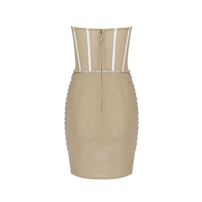 Amelia Crystal Sequins Pearl Design Strapless Mini Dress Valensia Seven