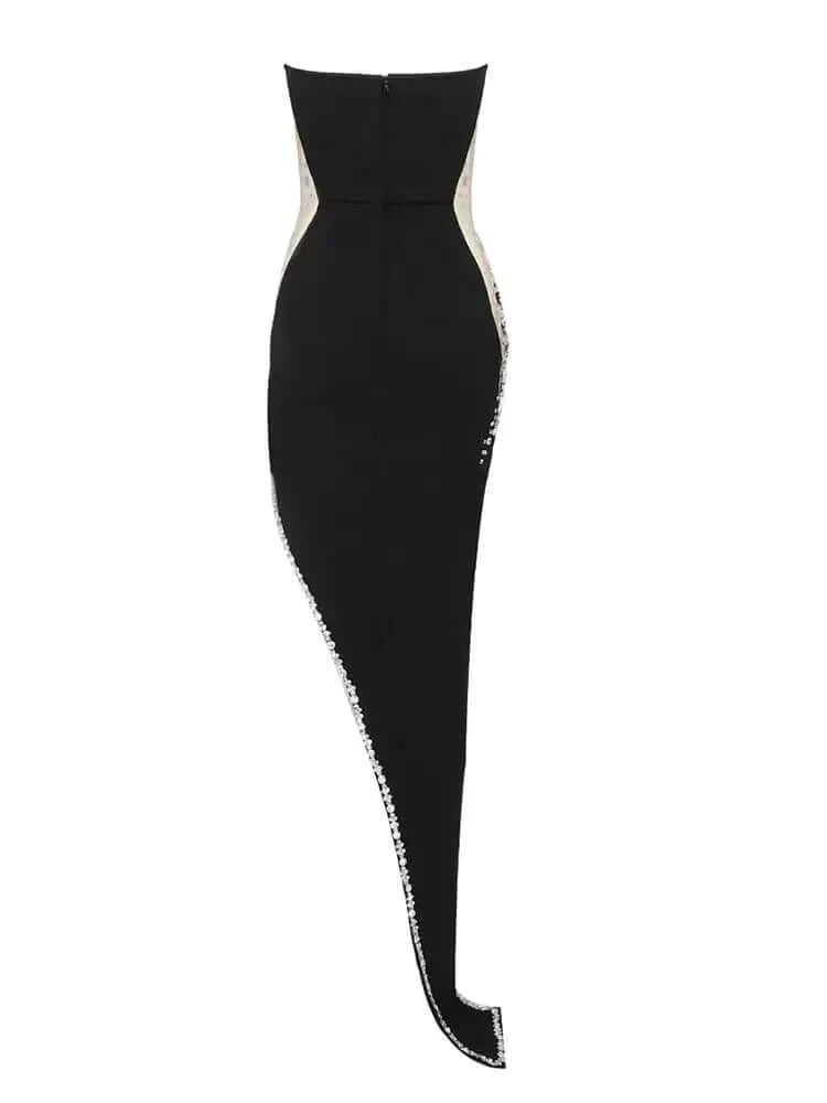 Stunning strapless bandage dress adorned with crystals for a glamorous look