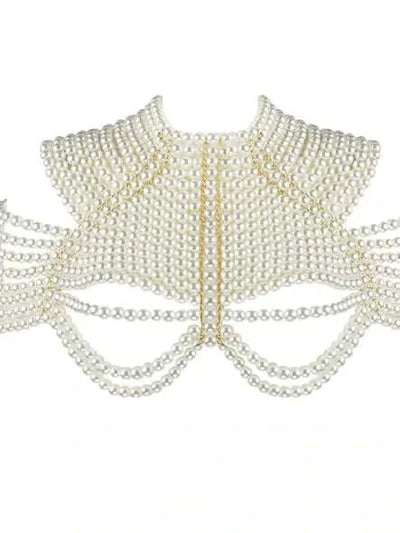White necklace adorned with pearl beads.