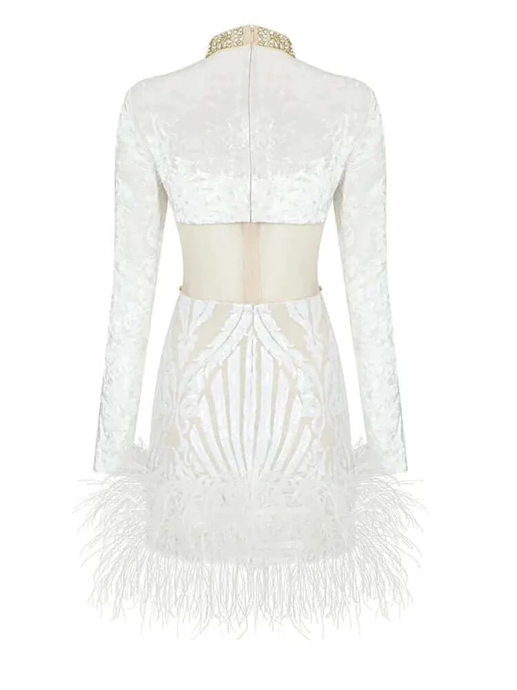 Inessa Crystal Sequins Feather Mini Dress Valensia Seven