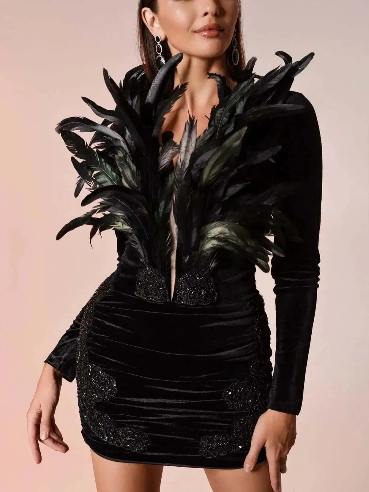 Laina Feather Beaded Sequin Decorative Dress Valensia Seven