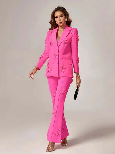 Pink Floral Embellished Blazer Set