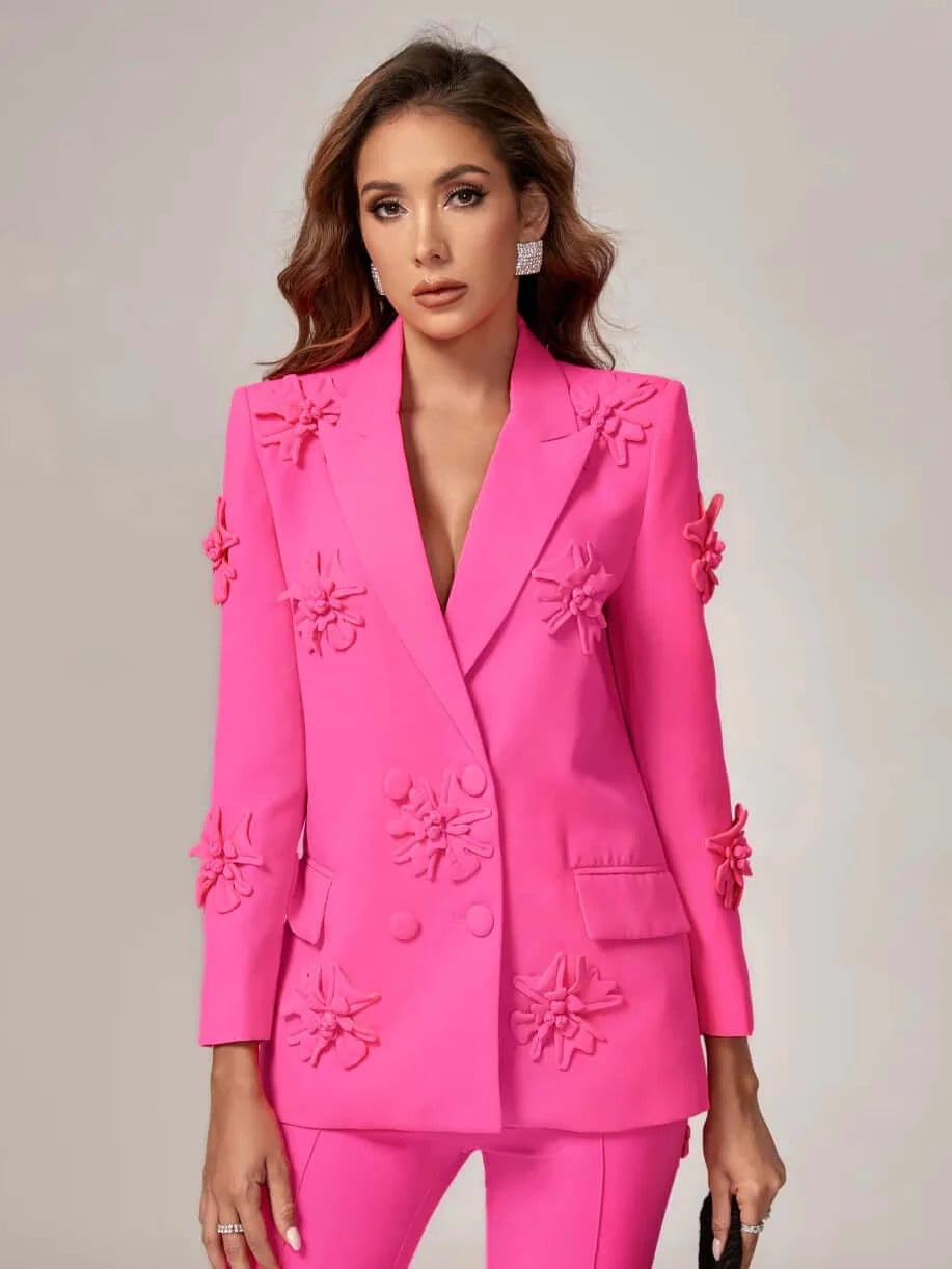 Pink Floral Embellished Blazer Set