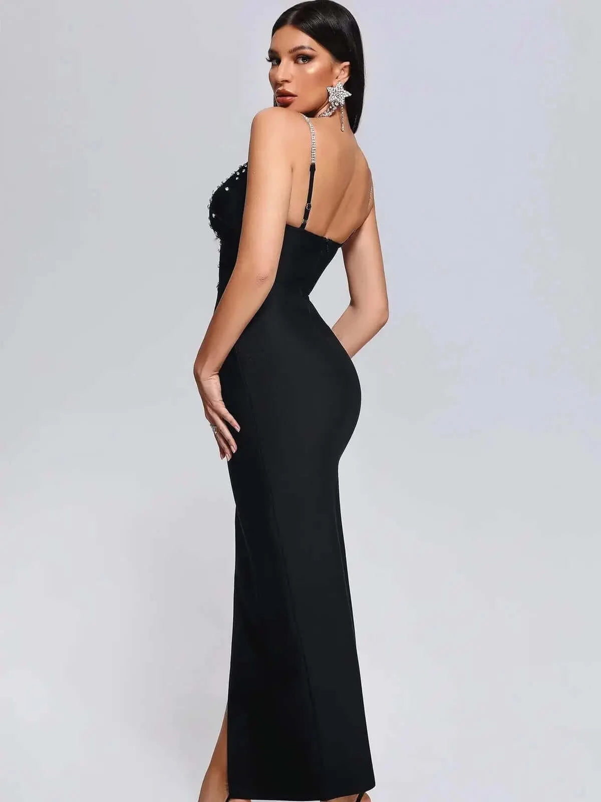 Elegant evening dress adorned with shimmering crystals for a touch of glamour