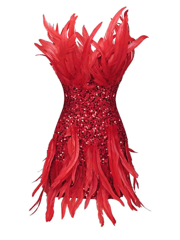 Ruth REd feather mini dress Valensia Seven
