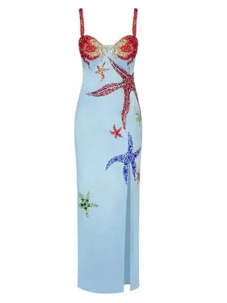 Sea Lovers Starfish Beads Satin Maxi Dress Valensia Seven